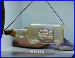 Rare ANTIQUE Glass Figural Ship in a Bottle CHRISTMAS ORNAMENT Vintage Etched #2