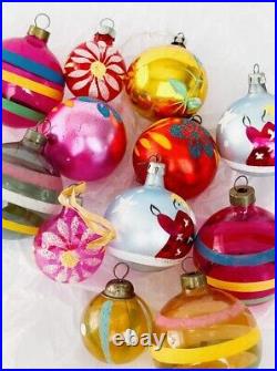 Rare Antique Christmas WWII Era Unsilvered Glass & Mercury Glass Ornaments