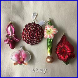 Rare Set of 5 Smith & Hawken Flower Christmas Ornaments. Vintage