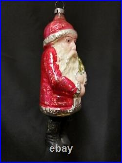 Rare Vintage 1930's Santa with Chenille Legs Wax Boots Glass Ornament 5