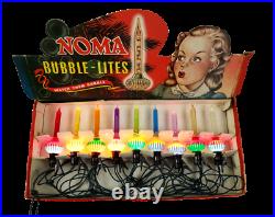 Rare Vintage Original Noma 9 Christmas Bubble Light Lite C6 Set Box Glass Slugs