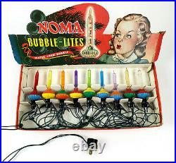 Rare Vintage Original Noma 9 Christmas Bubble Light Lite C6 Set Box Glass Slugs