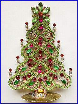 Rhinestone Xmas Tree Stand Czech Glass Vintage Jewellery Handmade Bohemian