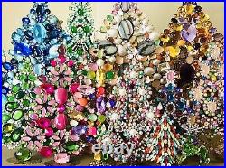 Rhinestone Xmas Tree Stand Czech Vintage Glass Jewellery Handmade Cabochones