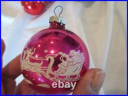 SHINY BRITE VTG PINK Stenciled SANTA SLEIGH WITH REINDEER Ornament USA Plus 3