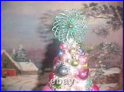 SHabby 20 Fancy Pink Bottlebrush Xmas Tree Mica Flocked & Vtg Antique Ornaments