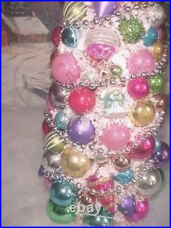 SHabby 20 Fancy Pink Bottlebrush Xmas Tree Mica Flocked & Vtg Antique Ornaments