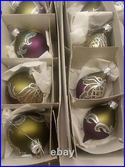 Set 24 Vintage Christmas Ornaments Glass Handpainted Blown 12 Round 12 Teardrop