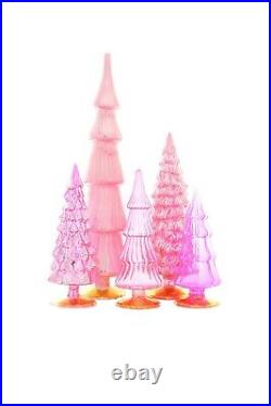 Set/5 Cody Foster 7.5-17.5 Glass Pink Trees Retro Vntg Style Christmas Decor
