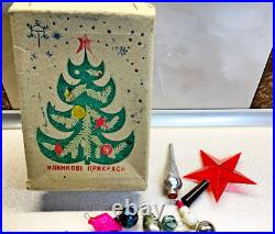 Set 75 pcs mini Soviet vintage Christmas tree Ornaments in box decorations