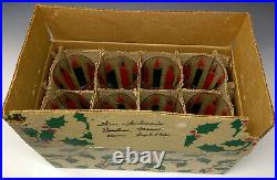Set 8 Vtg. Mid-Century Modern McBETH CHRISTMAS CANDLE TUMBLERS Glasses, Orig Box