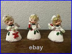 Set Of 3 Napco Christmas Angels 1959 Bell Ornaments Beautiful! Rare Vintage
