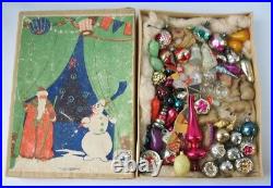 Set RARE MINIATURE 50-s Vintage XMAS Decor CHRISTMAS Ornament Russia USSR Glass