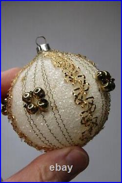 Set VTG Frosted Glass Crinkle Wire UFO Christmas Ornaments Tree TOPPER Germany
