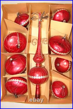 Set Vintage Blown Glass Crinkle Wire UFO Christmas Ornaments Tree TOPPER Germany
