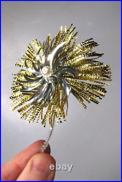 Set Vintage Metallic Corsage Beads Glitter Flowers Christmas Ornaments Japan #2