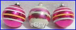 Set Vintage PINK Shiny Brite Italy LION Mica Mercury Glass Xmas Tree Ornaments