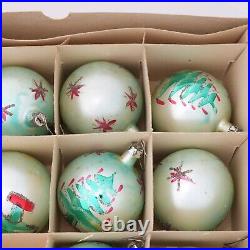 Set of 10 Vintage Mercury Glass Christmas Ornament Mica Poland Green Tree Stars
