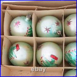 Set of 10 Vintage Mercury Glass Christmas Ornament Mica Poland Green Tree Stars