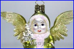 Set of 3 Vintage Inge Glass Angels Germany with Foil Wings Christmas Ornaments