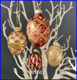 Set of 4 Vintage Glass Baubles Red Gold Luxury Christmas Tree Decorations Boxed