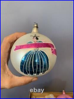 Set of 4 Vintage Mercury Glass Christmas Ornaments Girl Santa Sleigh Poland