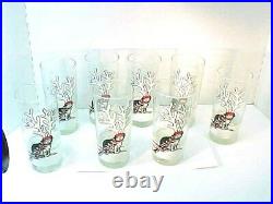 Set of 8 Vintage B. KLIBAN CAT WEARING ANTLERS CHRISTMAS Glasses Tumblers cups