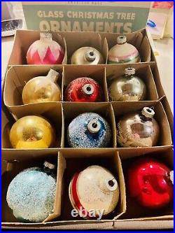Shiny Brite 12 Vintage Mercury Glass Ornaments With Uncle sam Box Variety