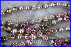 Silver Mercury Glass Bead Garland with Double Color Indent Over 16 ft Vintage
