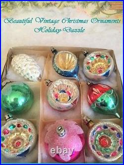 Stunning Vintage Glass Antique Xmas Ornaments Colorful Poland Indents Pinecone