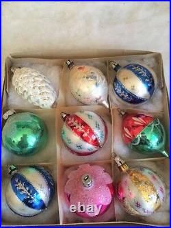 Stunning Vintage Glass Antique Xmas Ornaments Colorful Poland Indents Pinecone