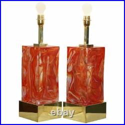 Sublime Pair Of Original Murano Glass Marbled Solid Heavy Large Table Lamps