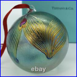 Tiffany Hand Blown Glass Christmas Ball Ornament Peacock Feather Art Nouveau