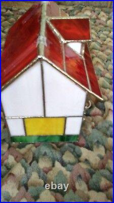 Tiffany-style Stained Glass Lighted Christmas Village Toy Shop House RARE VTG