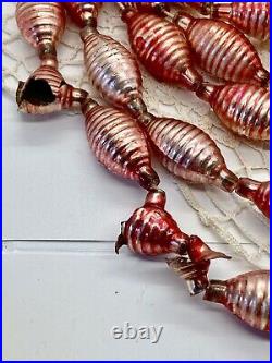Unique Red Ribbed Tube CHRISTMAS Mercury Glass Bead Garland Vintage 1940s 104