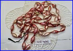 Unique Red Ribbed Tube CHRISTMAS Mercury Glass Bead Garland Vintage 1940s 105