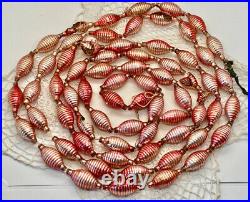Unique Red Ribbed Tube CHRISTMAS Mercury Glass Bead Garland Vintage 1940s 105