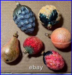 VINTAGE LOT OF 6 Christopher Radko SUGARED FRUIT Glass Christmas Ornaments