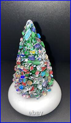 VINTAGE MILLEFIORI GLASS CHRISTMAS TREE CAPE COD GLASS WORKS MARK, 3 7/8 WithBase
