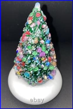 VINTAGE MILLEFIORI GLASS CHRISTMAS TREE CAPE COD GLASS WORKS MARK, 3 7/8 WithBase