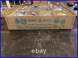 VTG 12 SHINY BRITE TORNADO TREE MERCURY GLASS & OTHER STENCILED ORNAMENTS WithBOX