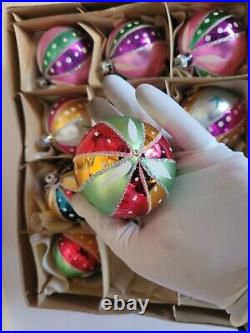 VTG 1984 Poland Star Balls Glass Christmas Ornaments Handpainted Mica Flowers