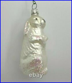 VTG Blown Glass White Bunny Rabbit Glitter Christmas Ornament Germany Set of 16