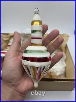 VTG Box Shiny Brite Glass Fluted Jumbo Teardrop Christmas Ornament Germany Rare