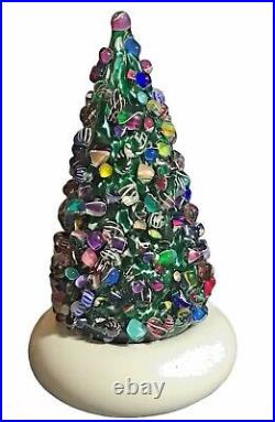 VTG Cape Cod Glass Works  Millefiori Latticino Christmas Tree Paperweight 4H