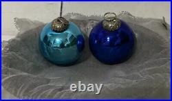 VTG Christmas Kugel Mercury Glass Ornaments Blue Star Silver Tone Crowns Lot 2