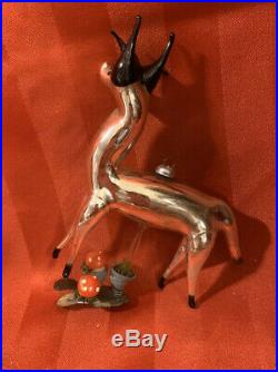 VTG Figural Reindeer Deer Mercury Glass Mushroom Clip On Christmas Ornament RARE