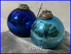VTG Kugel Mercury Glass Christmas Ornaments Blue Star Silver Tone Crown Mount 2