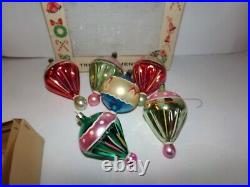VTG Polish Mouth Blown, Hand Painted Balloon Finial Christmas Ornaments, RARE