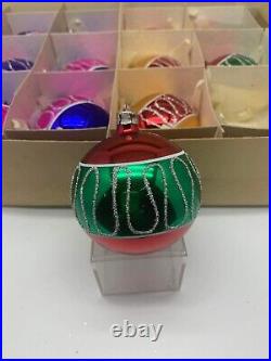 VTG Set 12 Christmas Glass Ornaments Made in Poland 60's 001/77/4/70 RARE NEW